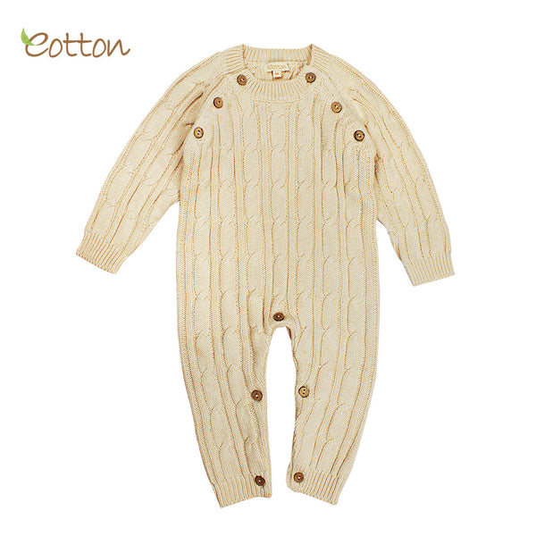 Eotton Organic Baby Toddler Cable Knit Long Sleeve One-Piece, Sweater Romper
