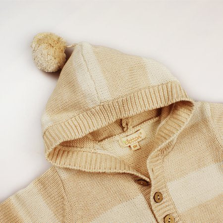 Eotton Organic Baby Toddler Cable Knit Long Sleeve One-Piece, Sweater Romper, Hooded