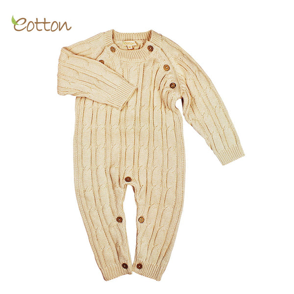 Eotton Organic Baby Toddler Cable Knit Long Sleeve One-Piece, Sweater Romper