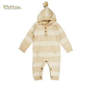 Eotton Organic Baby Toddler Cable Knit Long Sleeve One-Piece, Sweater Romper, Hooded